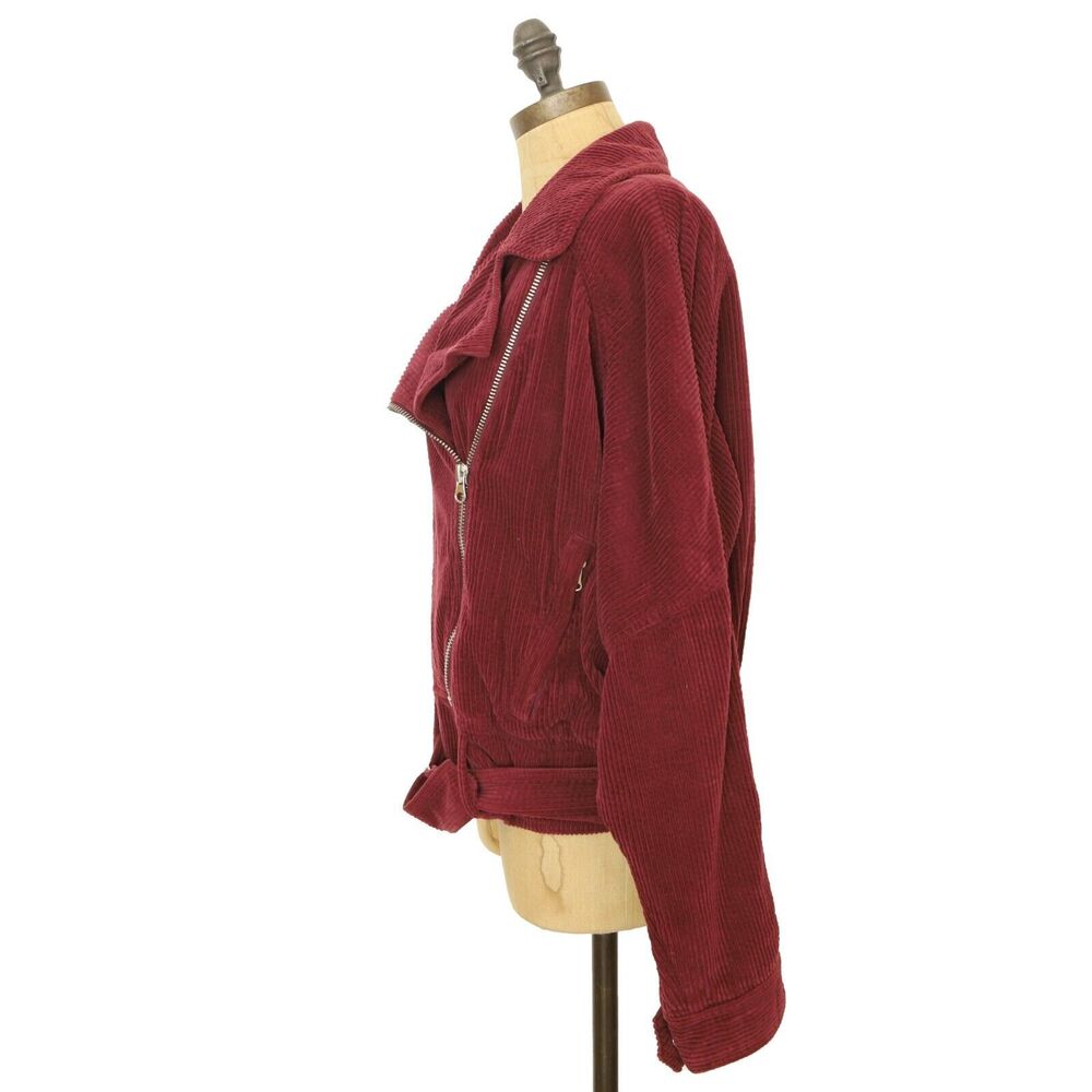 Free People Slouchy Dolman Moto Jacket Size M Zip Belt Burgundy Red B72 - Picture 5 of 9